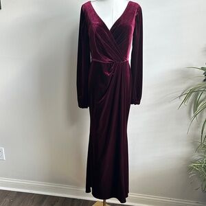 Revelry Womens Velvet Burgundy Long Sleeve Romantic Whimsigoth Split Hem Dress 6